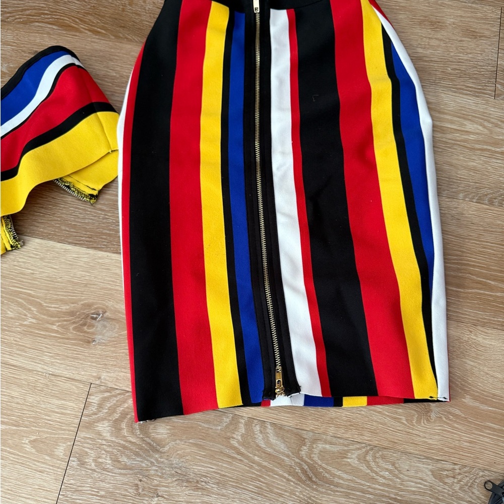 Fashion Nova Red and Yellow Pencil Skirt Set Casual Resort Wear - Picture 2 of 4